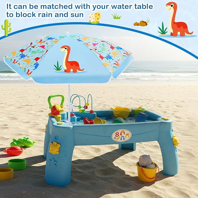 Sweetude Water Table Umbrella (Table Not Included), Kids Seaside Beach Umbrella Picnic Canopy for Summer Toddlers Sand Beach Camping Garden Outdoor Pool Shade Party Supply(Dinosaur Theme)
