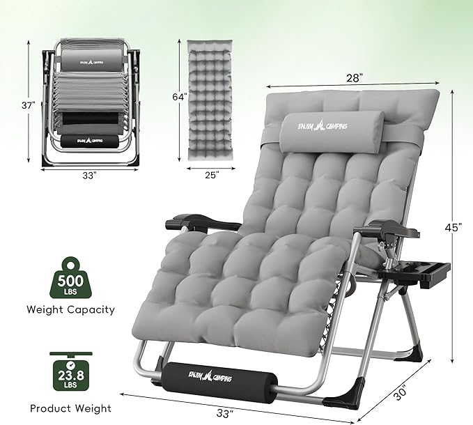 Amopatio Oversized Zero Gravity Chair Set of 2, 29in Reclining Camping Lounge Chair Upgraded Lock and Footrest, Cup Holder, Removable Cushion & Headrest Folding Patio Recliner