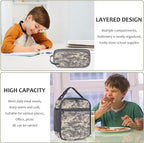 School Backpack for Boys - Camouflage Boys Backpack for Kids Teens Elementary Middle School - 4pcs Camo Students Bookbag with Lunch Box and Pencil Case & Key-chain,18″ Bookbag with Usb Charging Port