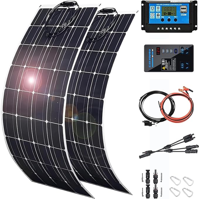 800 Watt Solar Panel Kit, 2×400 Watt Flexible Solar Power Panel Photovoltaic Module with 40A Solar Charge Controller & Inverter Monocrystalline Solar Panel for Camping Off Grid Battery Charging Boat