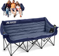 3 Person Camping Chairs Folding Double Camping Chair Portable Oversized Loveseat Padded Camp Chair Heavy Duty Camping Couch for Adults Outdoor Lawn with Two Cup Holders and Carry Bag Blue