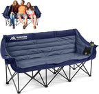 3 Person Camping Chairs Folding Double Camping Chair Portable Oversized Loveseat Padded Camp Chair Heavy Duty Camping Couch for Adults Outdoor Lawn with Two Cup Holders and Carry Bag Blue
