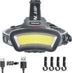 Headlamp LED Headlight Rechargeable 22000 High Lumen USB Head Light, Head Lamp COB Floodlight with Red Light for Adults - Night Fishing, Construction, Maintenance - 90° Adjustable