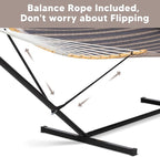 SUNCREAT Hammocks for Outside with Stand Included, Double Hammock with Curved Spreader Bar, Carrying Bag, Gray Stripes