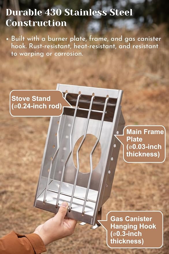 CAMPINGMOON Propane Top Stove Plate Stainless Steel Frame IGT Table Top Gas Burner Windproof Recessed Design for Camping CK-25PG+PG-4 Gas not Included