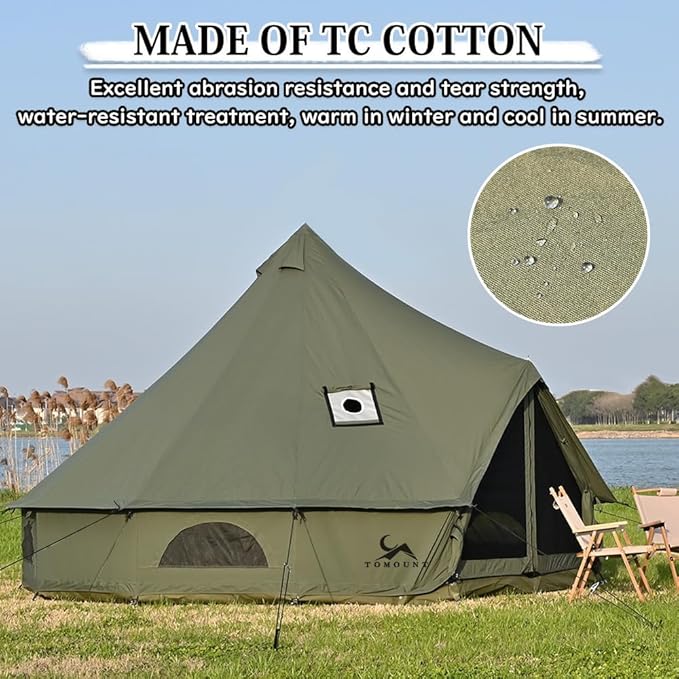 MC TOMOUNT Canvas Tent Bell Tent Yurt with Stove Jack Zipped Removable Floor for Glamping Truck Car Camping