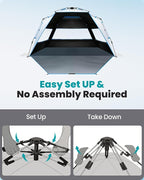 OutdoorMaster Beach Tent with Blackout Shelter Technology, Portable Sun Shade Shelter 4 Person, Pop Up Beach Tents with UPF 50+ UV Protection, 9.5mm Thick Pole, 3 Ventilating Mesh Windows