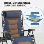 Zero Gravity Chair Set of 4 Oversized Padded Recliner with Adjustable Headrest & Cup Holder - 600D Oxford Folding Lounge Chair for Outdoor Camping, Patio, Poolside (Brown & Blue)