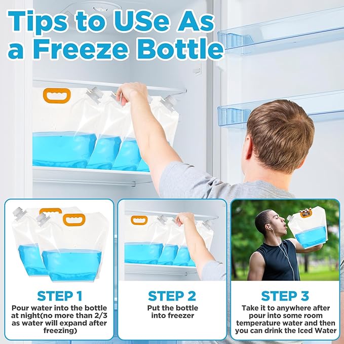 16 Pcs Water Emergency Container Bag, 1.3 Gallon Storage Bags, Freezable, BPA Free Food Grade Clear Plastic Water Carrier Tank, Foldable Storage Bottle for Camping Riding