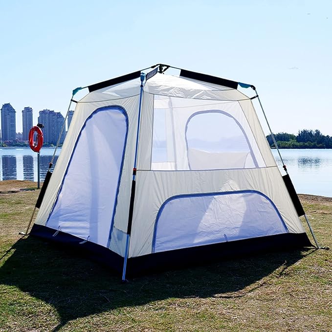 Automatic Pop Up Ultralight Dome Tents, 4 Seasons & Windproof Family Camping Tent with Removable Outer Tarpaulin, Double Layers(Brown)