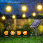 G40 Solar String Lights Outdoor with Remote 40 FT, USB & Solar Dual Charging, Waterproof, 8 Modes 3 Timers, 14+1 LED Shatterproof Bulbs, Dimmable Solar Light for Camping Backyard Bistro Porch Garden