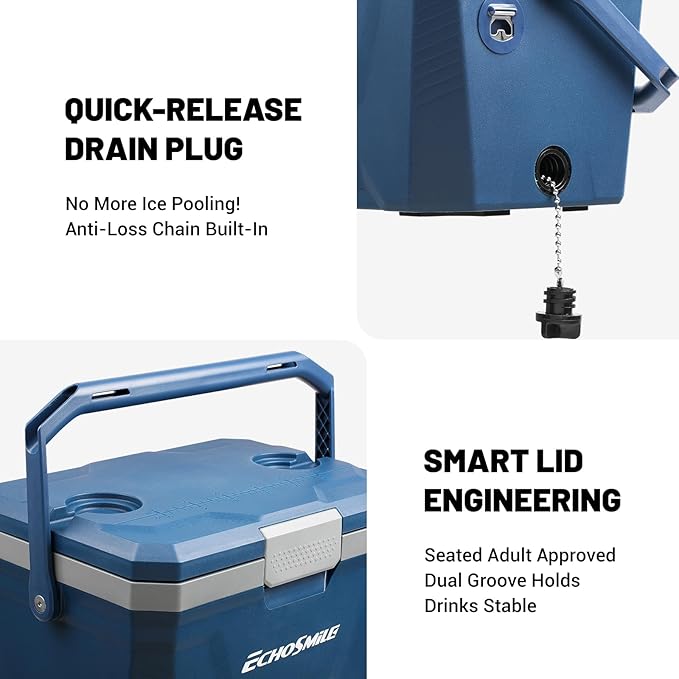 EchoSmile Insulated Portable Cooler 20L/21qt, Outdoor Hard Cooler Ice Chest Box for Camping, Drink, Beach, Fishing and Boating
