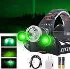 BORUIT RJ-3000 LED Green Headlamp,3 Modes White and Green LED Hunting Headlight,Super Bright USB Rechargeable Tactical Head lamp for Fishing Running Camping Hiking