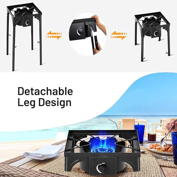 Giantex Outdoor Single Burner Stove, High Pressure Burner Stand Max. 100,000 BTU, 0-20 PSI Regulator Detachable Legs, Portable Propane Grill Burner Stove for Camping Picnic Cookout