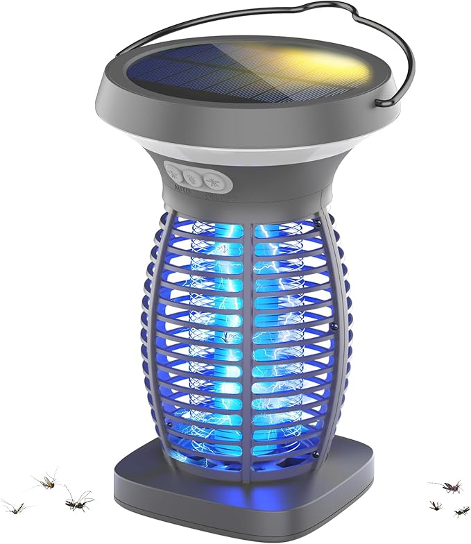 Solar Bug Zapper Outdoor, Mosquito Zapper Outdoor Waterproof Electric Fly Zapper Rechargeable Mosquito Killer with Solar Panel, 4200V Fly Trap Indoor for Home Backyard, Patio, Garden, Camping