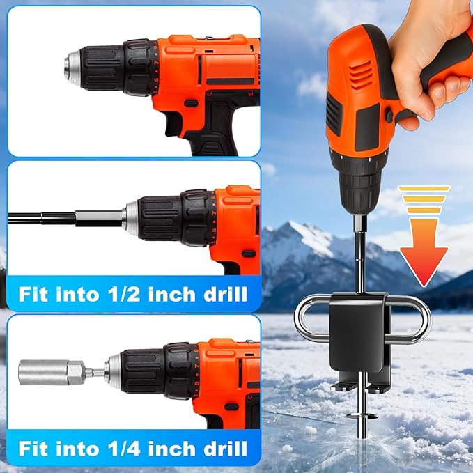 Ice Anchor Tool Kit, Ice Anchor Drill Adapter with Ice Fishing Shelter Stake Screws with Storage Bag, Universal Anchors Accessories for Outdoor Camping Tent or Ice Fishing Shanty Shelter Tent
