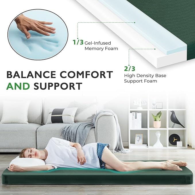 Kingfun 3 Inch CertiPUR-US Memory Foam Camping Mattress, Waterproof Roll up Sleeping Pad, Thick Floor Sleeping Mats for Tent with Removable Travel Bag