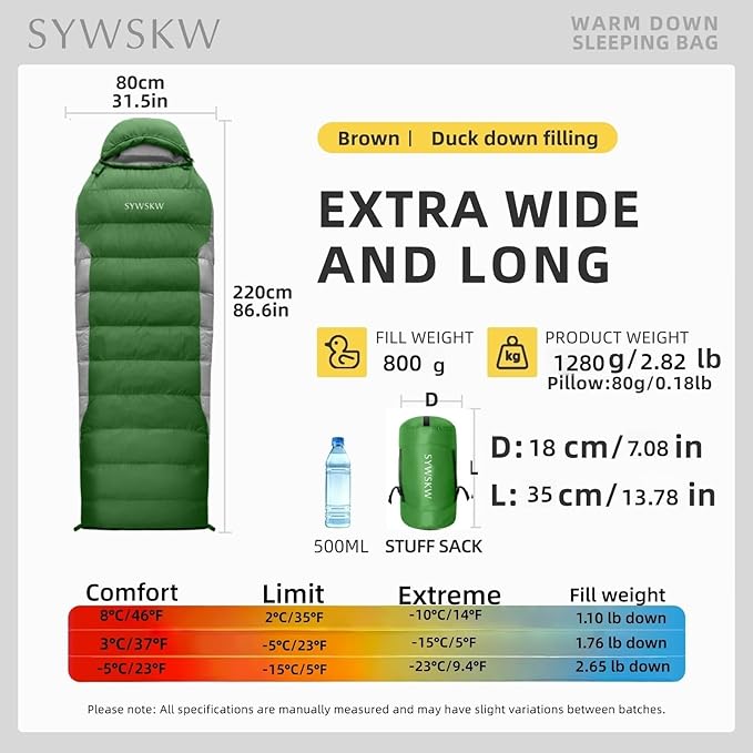 Ultralight Down Sleeping Bag with Pillow, 15F 32F 45F Sleeping Bag for Women,Men,Youth Backpacking,Hiking and Camping Outdoor with YKK Two-Way Zipper 680 FP Down