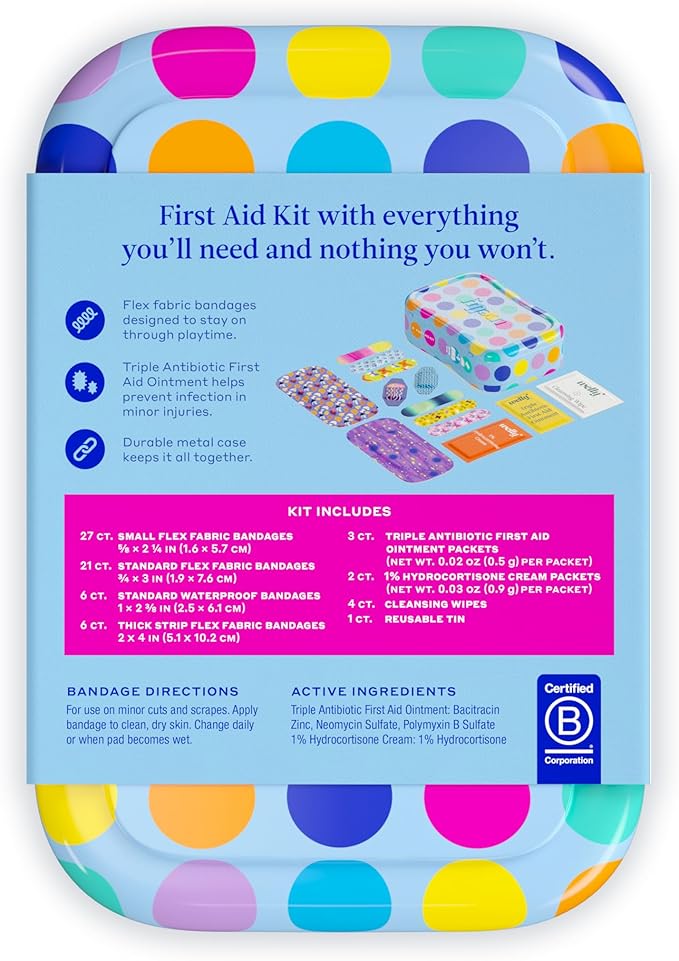 Welly First Aid Kit - FSA Eligible - Adhesive Bandages in Flexible Fabric and Waterproof, Single Use Ointments (Triple Antibiotic, Cleansing Wipes and Hydrocortisone) - 70 Count