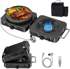 2 Burner Propane Camping Stove, 20000 BTU Foldable Portable Camp Stove with Piezo Ignition & Adjustable Burners, Outdoor Gas Cooker with Carry Bag for Camping, RV, Tailgating & Emergency Use