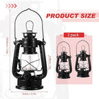 Hortsun 2 Pcs 8 Inch Vintage LED Hurricane Lantern Metal Black Outdoor Battery Operated Hanging Lantern with Warm LEDs and Dimmer Switch for Indoor Rustic Farmhouse Country Camping Decor