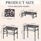 Small Camping Table, Vintage French Butterflies Pattern Folding Table, Adjustable Height, Lightweight & Portable Outdoor Picnic Table with Carry Handle for Patio, Living Room, Travel