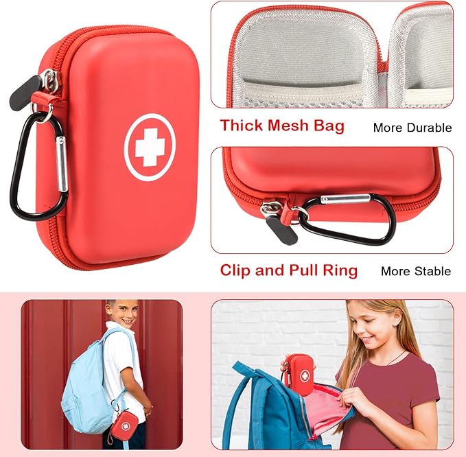 Fukumi Auvi Q Carrying Case,Portable Medicine Emergency Bag for 2 Auvi-Q Auto Injectors,Asthma Inhaler,Nasal Spray,Allergy Medicine,First Aid,Hard Travel Case with Carabiner and Lanyard,Bag Only