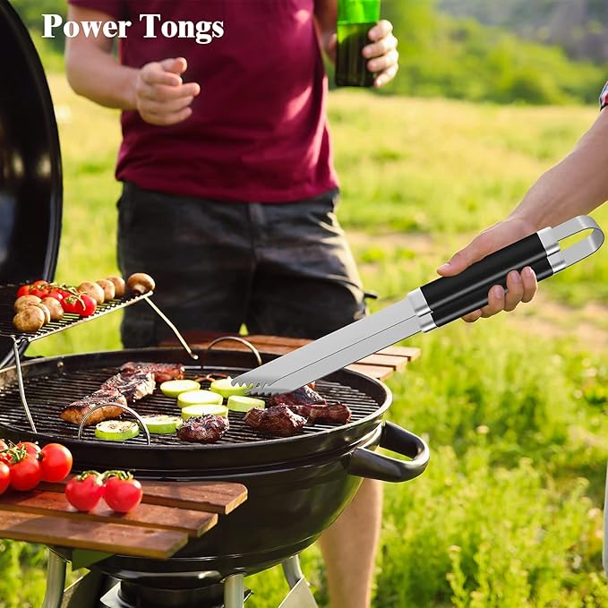 ROMANTICIST 25pcs Extra Thick BBQ Grill Accessories, Father's Day Grilling Gifts Set for Men Dad, Heavy Duty Grill Tools Utensils Kit with Spatula, Tongs in Aluminum Case for Birthday Black