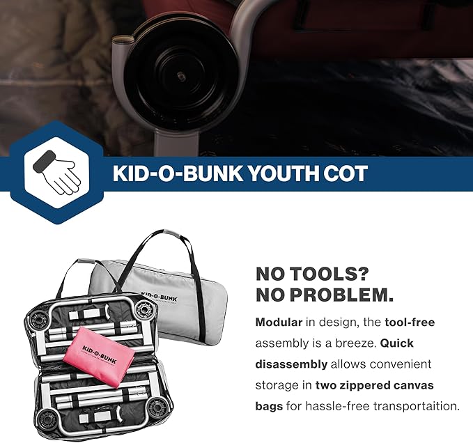 Disc-O-Bed Youth Double Cot Kid-O-Bunk, Modular for Bunk Beds, Dual Cots, or Bench with 2 Carry Bags for Portable Transport