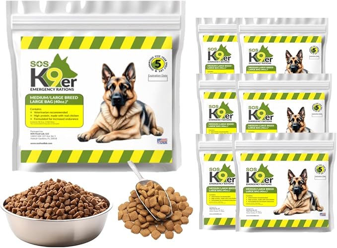 SOS Food Lab Emergency Dog Food Ration (6 Pack, 40 Oz Each) - Pet Food Contains High Protein Chicken for Any Size Dog Breed - Ready to Eat Dry - 5 Year Shelf Life - Formulated for Increased Endurance