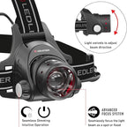 Ledlenser H14R.2 Rechargeable LED Headlamp - Black, 4400mAh Li-ion, IPX4-1000LM Boost & 300M Beam for Bright Headlamp Use - Hard Hat Flashlight Mount Cable - Rear Red Light & Battery Indicator