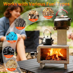 Camping Stove for Hot Tents, LAMA 304 Stainless Steel Wood Burning Stove with Stainless Wall Chimney Pipes for Tents, Shelter, Outdoor Portable Stove for Camping Heating and Cooking