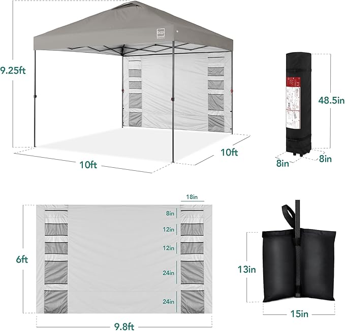 Best Choice Products 10x10ft Pop Up Canopy Tent with Sidewall, 1 Person 1 Minute Set Up, Carry Case, 4 Weight Bags - Light Gray