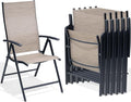 Crestlive Products Folding Patio Chairs Set of 6, Foldable Outdoor Dining Chairs 7-Level Adjustable Portable Recliner Chair for Camping, Lawn, Pool, Backyard, Brown