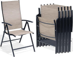 Crestlive Products Folding Patio Chairs Set of 6, Foldable Outdoor Dining Chairs 7-Level Adjustable Portable Recliner Chair for Camping, Lawn, Pool, Backyard, Brown