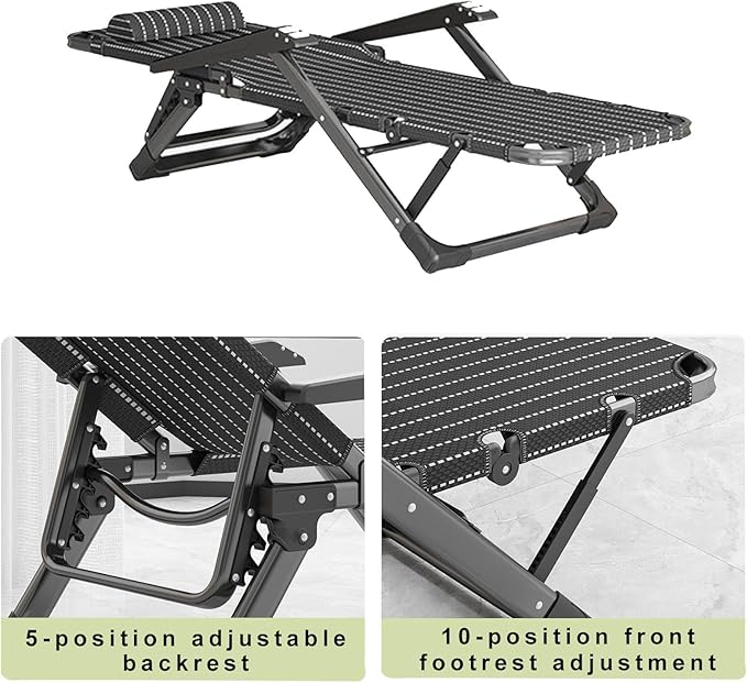 Folding Camping Cot with massage armrests, Outdoor Lounge Chair, Five-position backrest adjustment,10-position adjustable front legs, Sleeping Cots Bed, Heavy Duty Guest Bed for Home, Office Nap and O