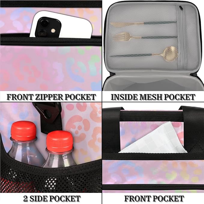 Soft Cooler Bag Colorful Leopard Print Insulated Lunch Box for Men & Women, Large Leakproof Lunch Bag Portable Beach Cooler for Work, Picnic, Road Trips,Fishing, Travel, Camping