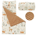 PHF Toddler Nap Mat with Removable Pillow and Minky Fleece Blanket, Rollup Design Warm Slumber Bags for Boys Girls, 52"x20"x2" Kids Sleeping Bag for Daycare Preschool Travel Camping, Woodland & Animal