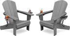 KINGYES Folding Adirondack Chair Set of 2, Dual Cup Holders & All-Weather HDPE, Wood-Like Patio Chair for Backyard, Camping, Pool & Fire Pit, Grey