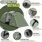 Chihee Camping Tents Tunnel Tent 4 Person Family Tents with 2 Doors Extra Large Weatherproof Shelter 4 Seasons Tents with Screened Porch Room Awning Include Rainfly Carry Bag Travelling Outdoor Hiking