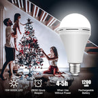 Neporal 4 Pack Emergency-Rechargeable-Light-Bulb, Stay Lights Up When Power Failure, 1200mAh 15W 80W Equivalent LED Light Bulbs for Home, Camping, Tent (E27, with Hook) (Daylight)