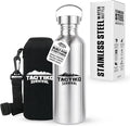 Tactiko Survival 34 oz/1000 ml Stainless Steel Wide Mouth Water Bottle, Single Wall Boil-Safe, Leakproof, BPA-Free with Carry Sleeve and Strap for Camping, Hiking, Outdoor Prep (Black)