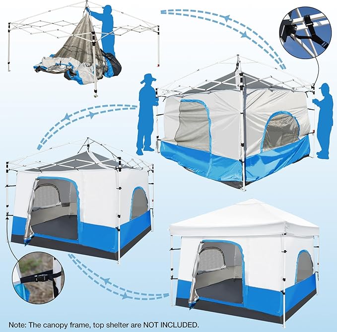 REDCAMP Canopy Camping Tent for Pop Up Canopy Tent, Inner Tent Converts Straight Leg 10'x10' or 10'x20' Canopy into Camping Tent, Fits 4-6 Person(Frame/Shelter NOT Included)