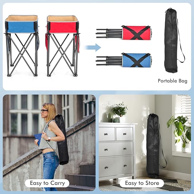 Goplus 2 PCS Folding Camping Tables, Portable Picnic Tables with Large Capacity Storage Sink, Side Pockets, Anti-Skid Feet, Lightweight Tables for Hiking, Fishing, BBQ, Beach (Blue+Red)