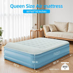 Air Mattress Queen with Built in Pump, Blow Up Mattress 18 Raised Comfort, Upgraded Surface Portable Air Bed with Pillow, Inflatable Mattress for Camping, Home and Guest, 650 lbs Max