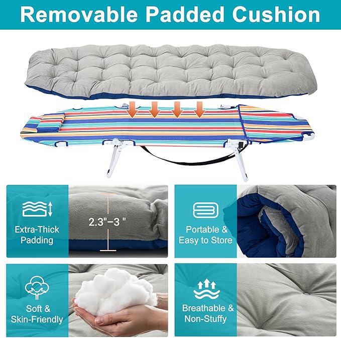 Slsy Folding Camping Cot for Adults with Pad, Padded Portable Sleeping Cots, Camp Bed with Carry Bag for Outdoor Travel, Beach, Hiking