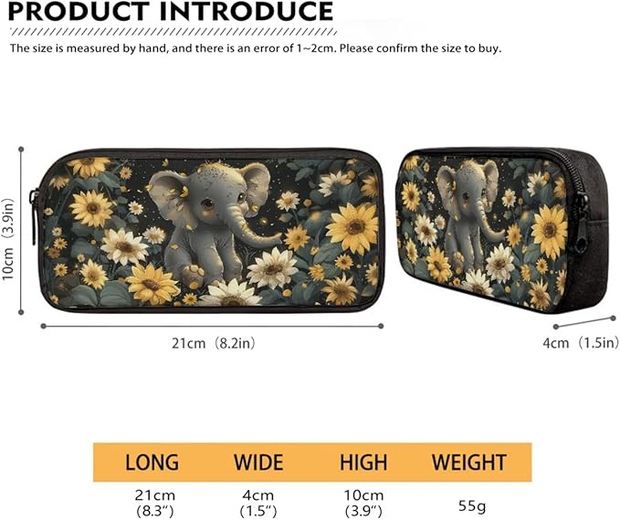 Lovely Elephant Sunflower School Backpack Set of 3, Kids Travel Bookbag Hiking Backpack Diaper Bag Insulated Lunch Bag Handbags Pencil Pouch Pen Bag for Purse Fountain Pens, Black Gray