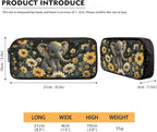 Lovely Elephant Sunflower School Backpack Set of 3, Kids Travel Bookbag Hiking Backpack Diaper Bag Insulated Lunch Bag Handbags Pencil Pouch Pen Bag for Purse Fountain Pens, Black Gray