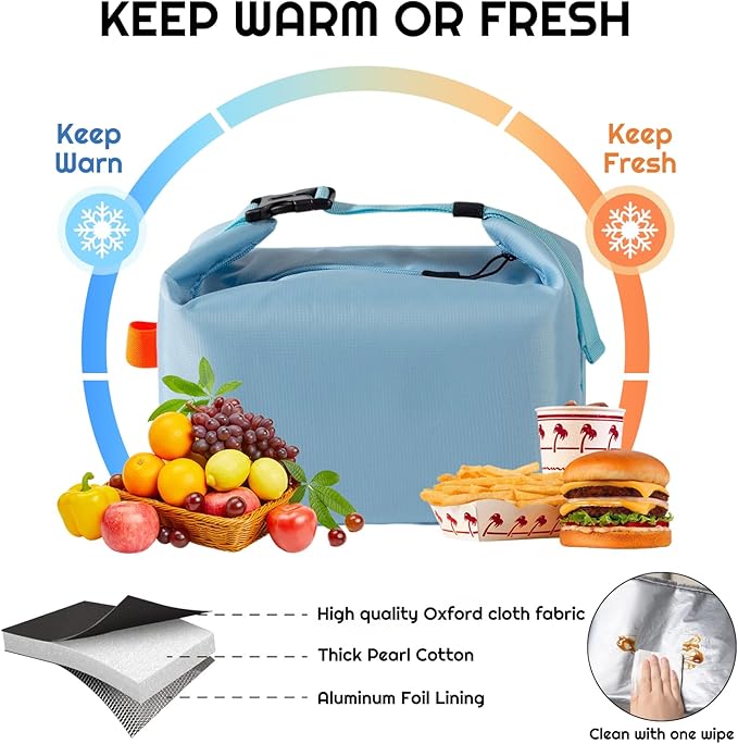 YUDANSI Fashion Lunch Bags for Men Women- Reusable Insulated Leakproof Lunch Box Tote Bag, Cool Bags for Adults,Thermal Cooler Bag for Work Picnic Travel -8L (Blue)