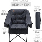 EVER ADVANCED 2 Set Camping Chair with Detachable Cushion, Mesh Chair for Adults Foldable, Oversized Heavy Duty Folding Chair with Cooler Mesh Pocket Cupholder Outdoor Fishing, Supports 400LBS Black